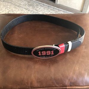 ARMANI EXCHANGE Black Belt with 1991 Belt Buckle EUC